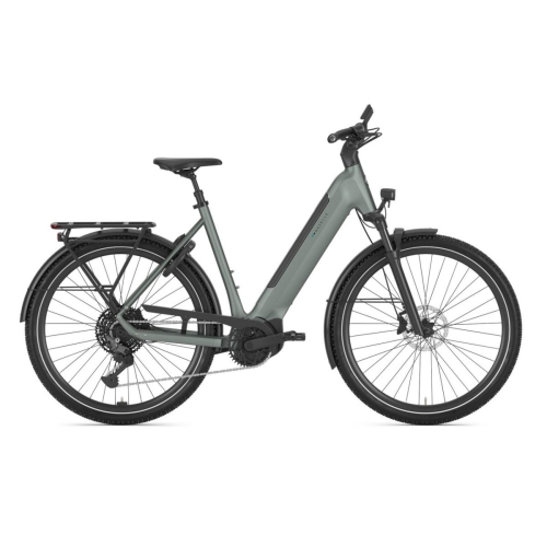 Sportieve Gazelle Ultimate T11 elektrische fiets met 11-speed derailleur en geïntegreerde accu in een actieve rijomgeving.