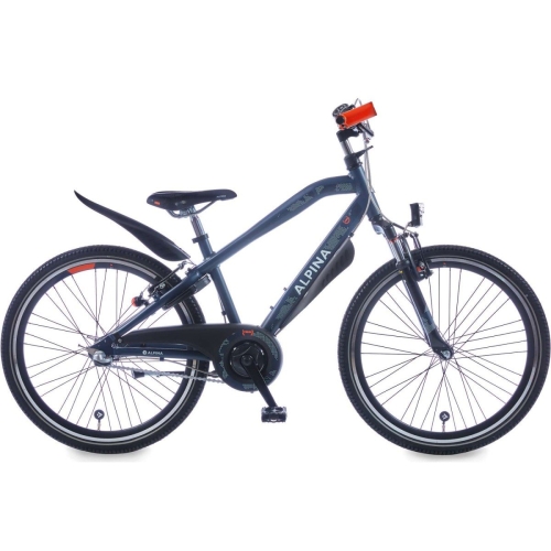 Zijaanzicht van een sportieve Alpina Trial kinderfiets in mountainbike-stijl zonder bagagedrager.